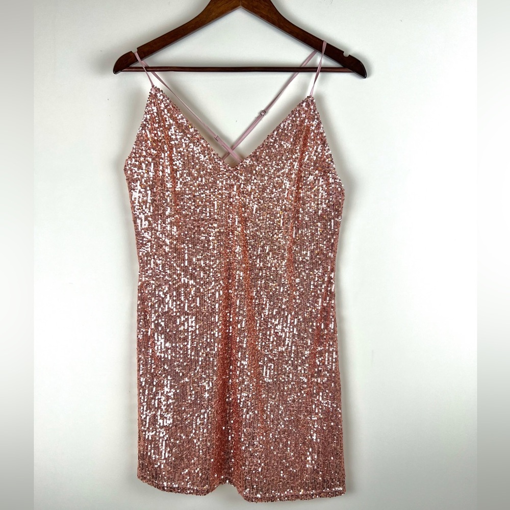 Victoria’s Secret Sequined Adjustable Strap Mini Dress M Pink NWT 0129